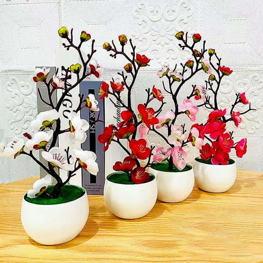 Plastic Rosales Bonsai Plum Blossom Artificial Potted Plants/Colors-Floral/Red