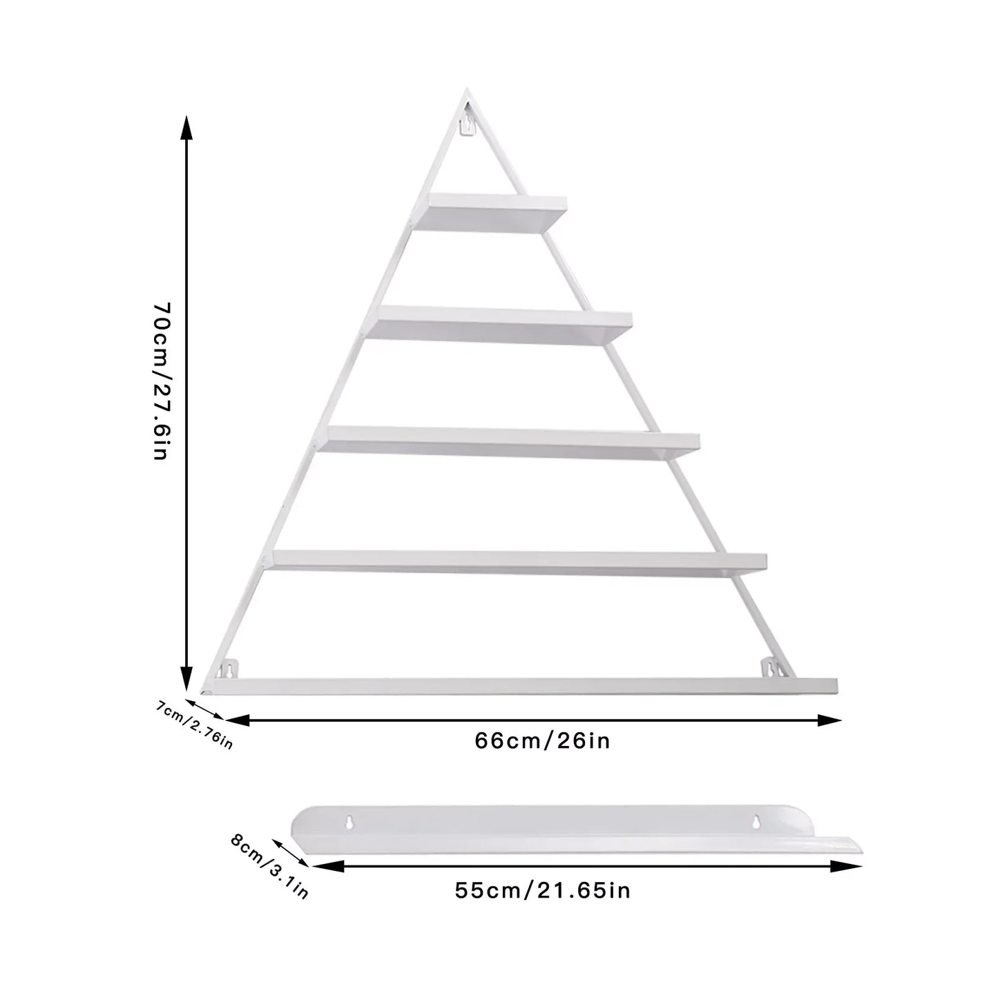 No-EN-Name-Null Modern 5-Tier Structure Round Corners Entire Triangle Shaped White Iron Metal Floating Wall-Mounted Nail Polish Retail Display Props-Models