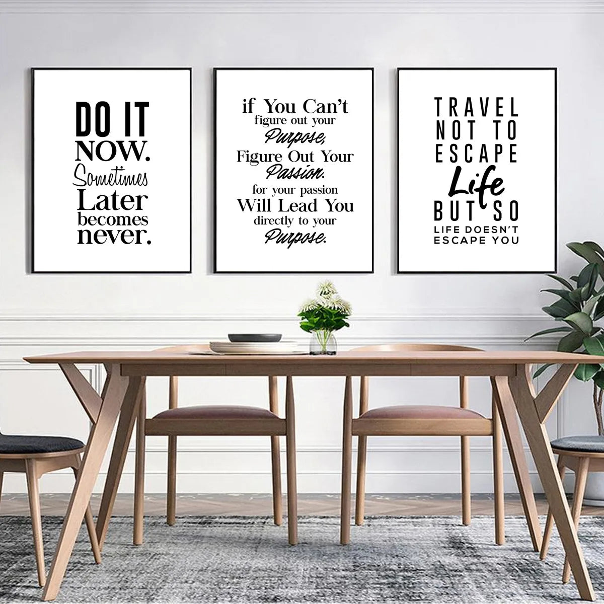 Unframed Canvas Rectangle Waterproof Ink Wall Black-White Quotes Minimalist Positive Words Prints