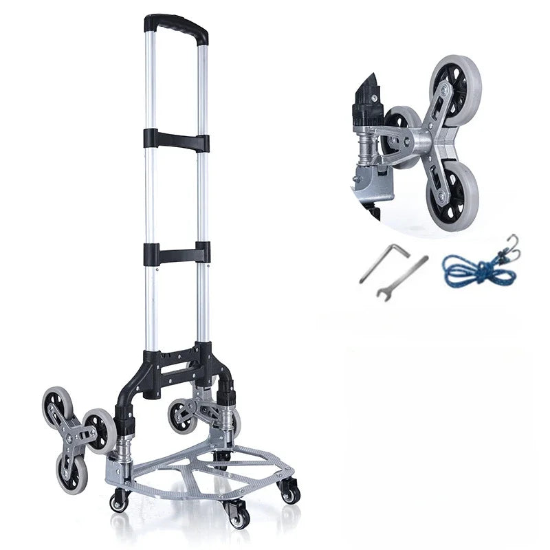 No-EN-Name-Null Outdoor Lightweight Rust-Proof Silver Aluminum-Gray-Black Plastic Three-Wheels-4 Extra Plastic Wheels 4X Bearing Drive Foldable Hand Truck Dollies/ Integrated Diecast Support /3 Sizes: 67cm/86cm/ 106cm/ Weight Capacity: 150 lbs