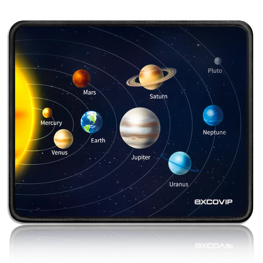 EXCO Small Square Durable Space Rocket-Earth-Solar System Theme Stitched Edge Non-Slip Fabric Foam Rubber Base Gaming Mouse Pads/Colors-Black/Blue/Navy Blue