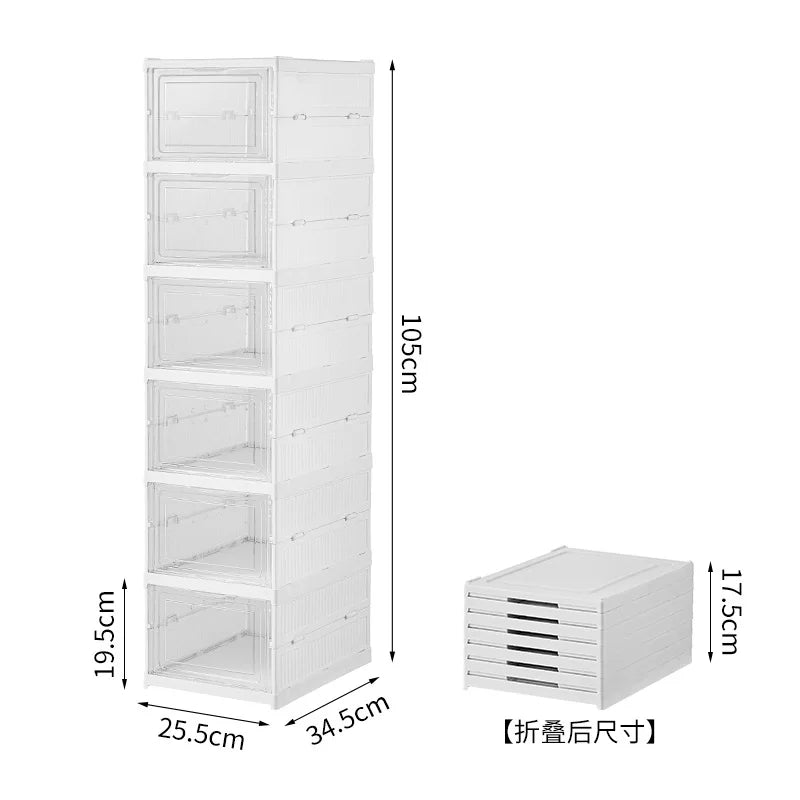 No-EN-Name-Null Modern 1-6 Tiers White Plastic Free-Standing Foldable Stackable Adjustable Transparent Clear Doors Integrated Shoe Racks/Storage Options