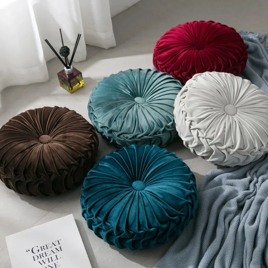 Velvet Round Pumpkin Shape Solid Throw Pillows/Colors-Beige/ Red/ Coffee/ Lake Blue/Navy Blue