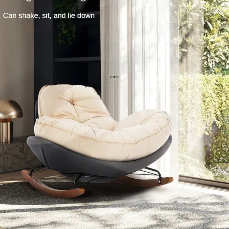 No-EN-Name-Null Indoor Antique Small-Large Lazy Upholstered Bionic Egg Shaped Soft Beige Faux Leather Cushion Orange Plastic Shell Penguin Black Iron Metal Frame Solid Wood Feet Kids Rocking Chairs /Colors-Beige/Orange/Black