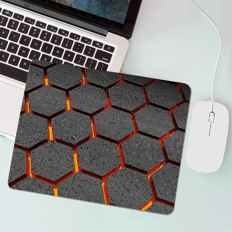 MAIRUIGE Small Waterproof Geometric Black Hexagon-Rectangle Shaped Durable Stitched Edges Soft Smooth Fabric Surface Non-Slip Rubber Base Gaming Mouse Pads