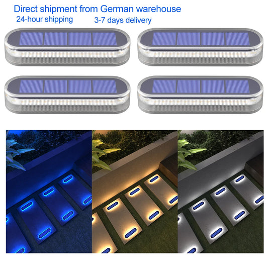 Outdoor Waterproof Clear Daylight-Warm-Cool White-Blue LED Long Curved Corner Rectangle Shaped Lights Automatic On-Off Mode Anti-Rust-Corrosion Anti-Pressure Five Tons Solar-Powered Mounted Deck-Stair Lights/Colors-Black/Clear/Blue/White