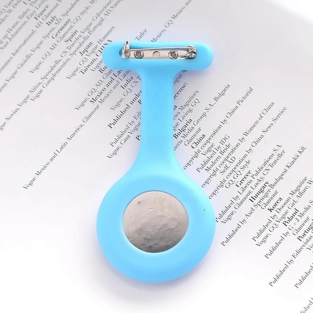 No-EN-Name-Null Adults Waterproof Quartz Small Acrylic Face Round Analog Display Yellow Silicone-Rubber Cover Metal Case Locked Pin Pocket Watches/Colors-Red/White/Yellow/Light Blue/Orange/Pink/Purple/Black/Blue/Light Green/Batteries Included