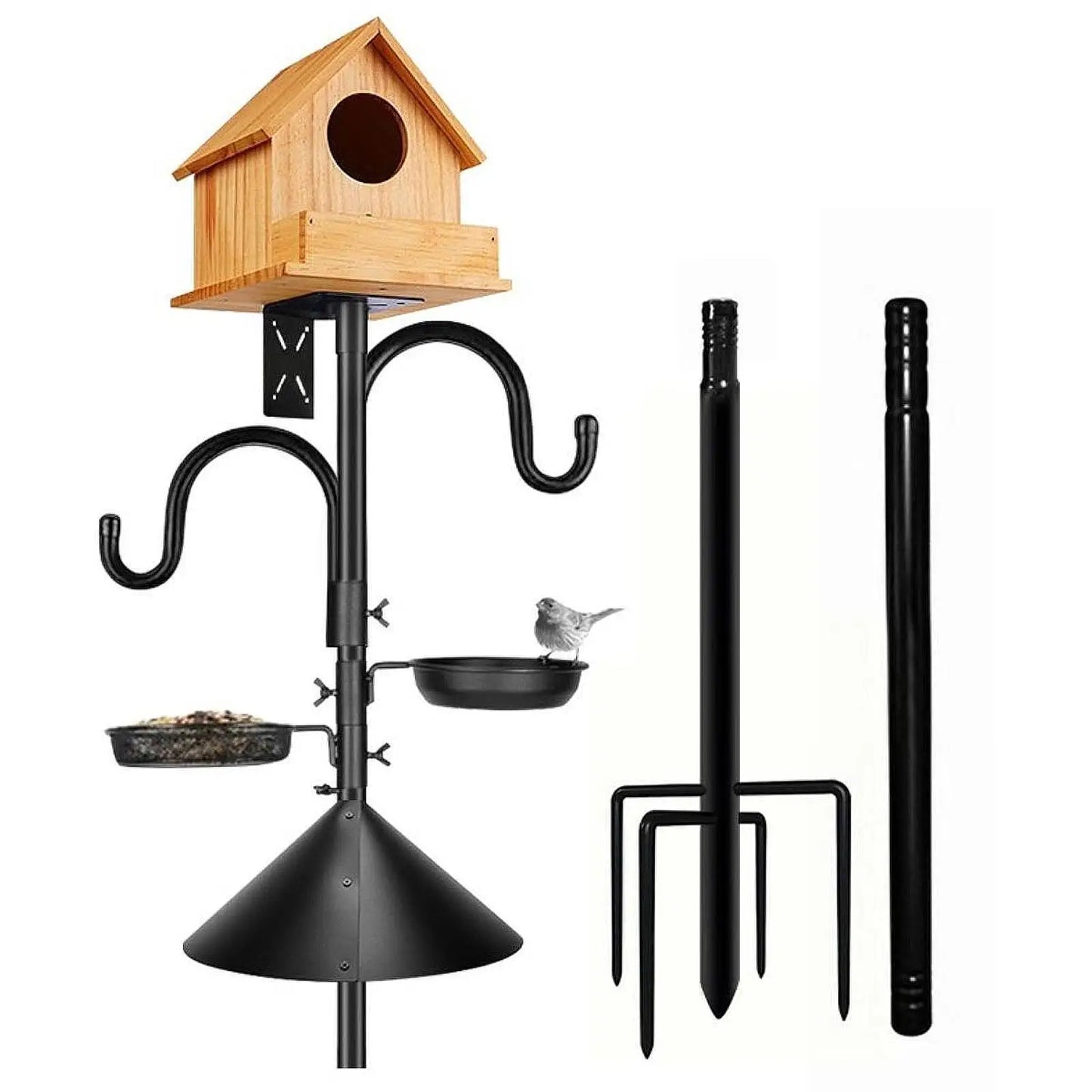 KESOTO Outdoor Rust-Resistant Black Iron Metal Stainless Steel Coated-2 Birdhouse Brackets-3 Squirrel Proof Guards-2 Bird Feeding Plate-2 Hooks-7 Light Stand Station Stake Feeder Poles/1 Pack Accessories