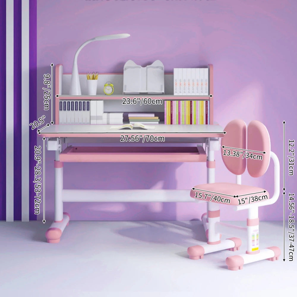 Kids Modern Warm-Cool Three-Level LED Lamp Adjustable Height-Angle White-Pink Rectangle Shaped Stainless Steel Metal Large Storage Drawers Tiltable Desktops-Ergonomic Chairs Office Furniture Sets/Colors-Pink-White/Gray-White/Blue-White