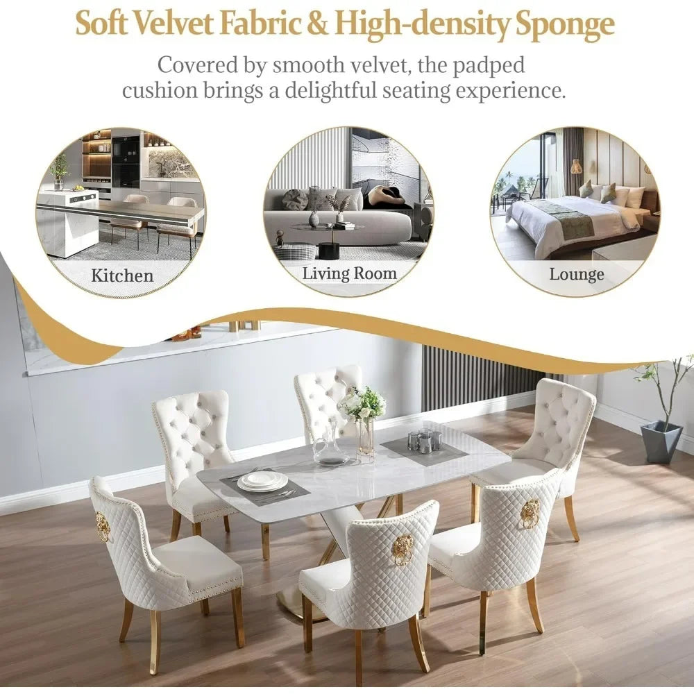 6pcs/ Upholstered Velvet Kitchen Dining Set/ Tufted Legs/ Nail-Head Trim/Colors-White/Blue/Gray/Black