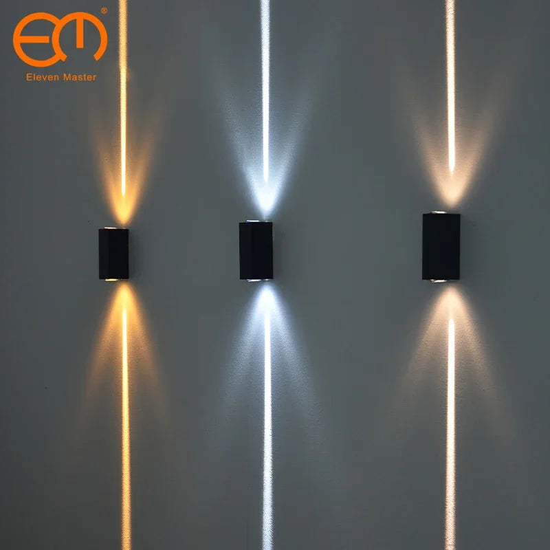 ELEVEN MASTER Outdoor Modern Waterproof Glazed Aluminum Metal Body Cool-Warm White LED COB Light Chip Emitting Up-Down Brushed Silver-Black Vertical Rectangle AC-Powered Borosilicate Glass Wall Light Fixtures