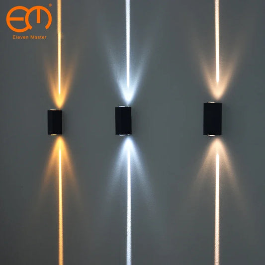ELEVEN MASTER Outdoor Modern Waterproof Glazed Aluminum Metal Body Cool-Warm White LED COB Light Chip Emitting Up-Down Brushed Silver-Black Vertical Rectangle AC-Powered Borosilicate Glass Wall Light Fixtures