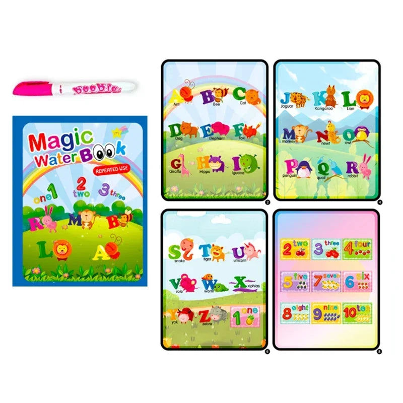 No-EN-Name-Null Kids Plastic Ringed Multicolor Early Education Magical Water Book Pen Paper Drawing Reusable Coloring Books-Pads/Ages: 3-8 Years Old/Colors-Blue/Green/Multicolor/Animals