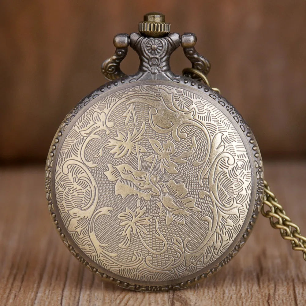 SOXY Adults Men Retro Round Shaped Glass Window Face Analog Display Stainless Steel Metal Black-Bronze Octopus Sea Creature Quartz Movement Chain-Pocket Watches