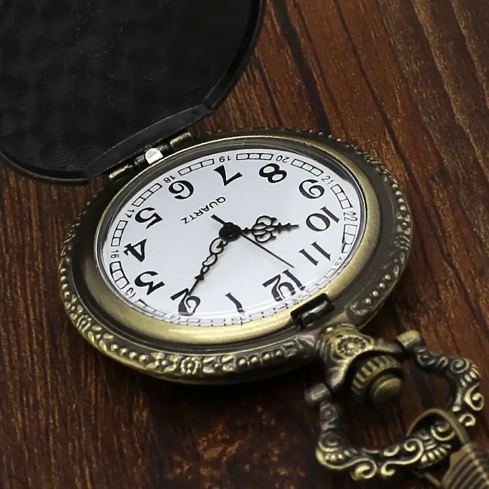 Unisex Antique Quartz Plastic Mirrored Round Acrylic Dial Digital Display USSR Soviet Badges Sickle Hammer Bronze Metal Pocket Watch-Bronze Pendant Chain