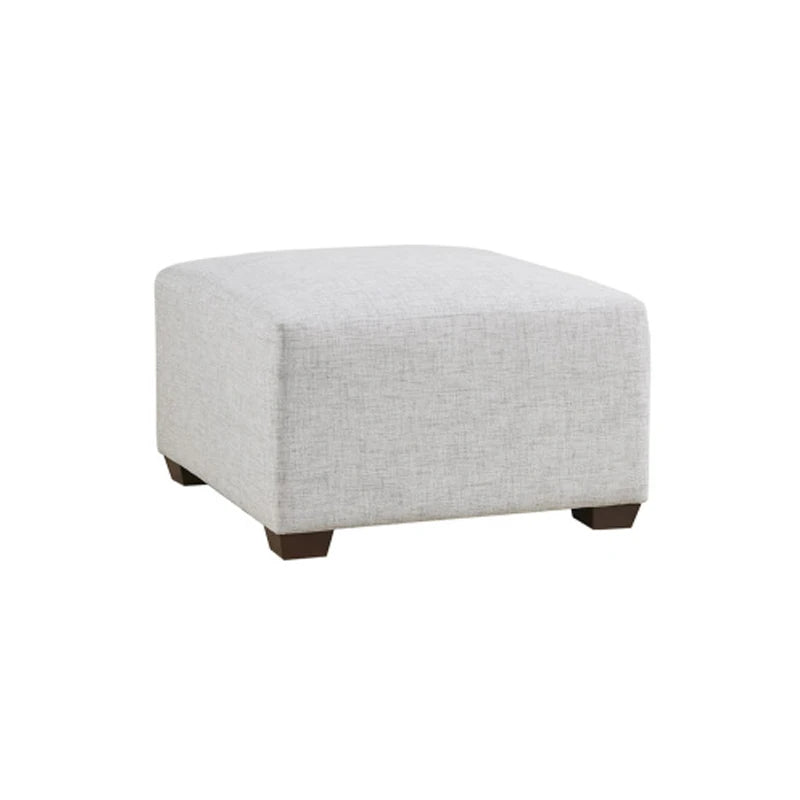 No-EN-Name-Null  Modern Medium Firmness Square Shaped Upholstered Padded Soft Woven Polyester White Ivory-Beige Fabric Cushions Espresso Dark Solid Wood Block Feet OTTOMANS /300 LBS Weight Capacity