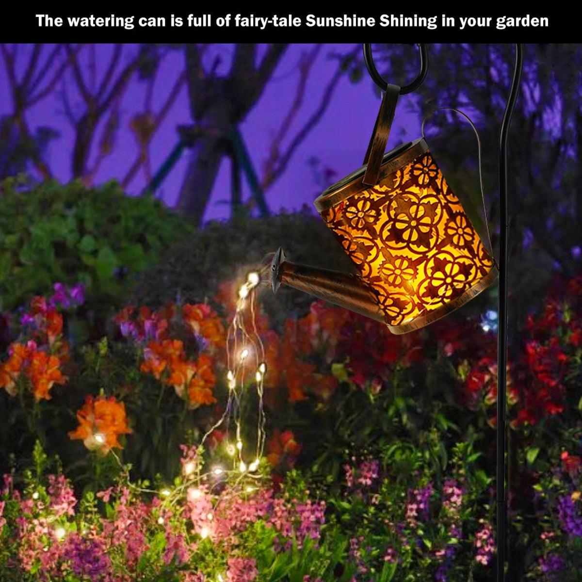No-EN-Name-Null Outdoor Garden Waterproof Smart Light Control Switch Warm White LED Solar-Powered Removable G-Type Hook Floral Pattern Black-Bronze Watering Kettle Can Shaped Design Light Ropes-String Lights/Colors-Black/Bronze/Floral/Multicolor