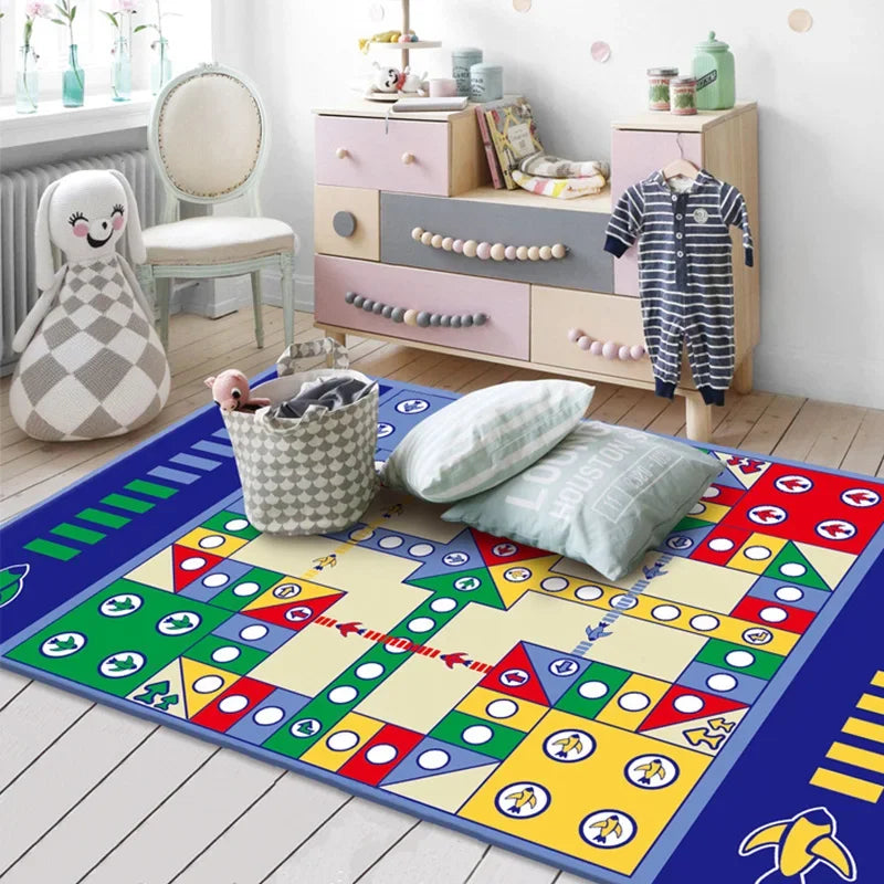 No-EN-Name-Null Parent-Child 16 Flat Round Chess Pieces Plastic-Cotton Foldable Crawling Colorful Chess Game Mats Floor Board Games /Ages: 6 Years Old + Older / 1 Dice/Colors-Blue/Multicolor/Geometric