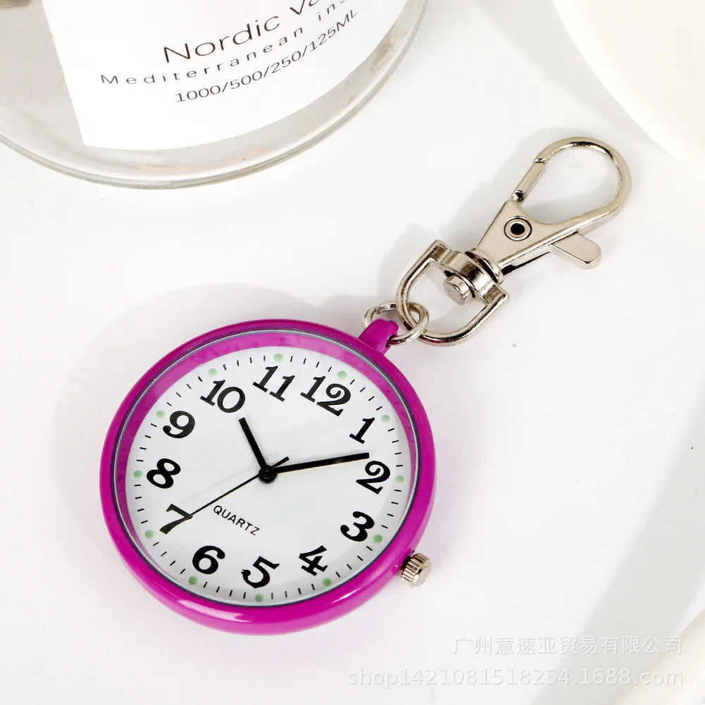 NULL All Ages Antique Tiny Stainless Steel Metal Blue Round Shaped Quartz Glass Face Arabic Numeral Markers Analog Display Silver Clip-On Keyring Pocket Watches /Colors-Black/Silver/Blue/Pink/Purple/Red/Gold/Brown