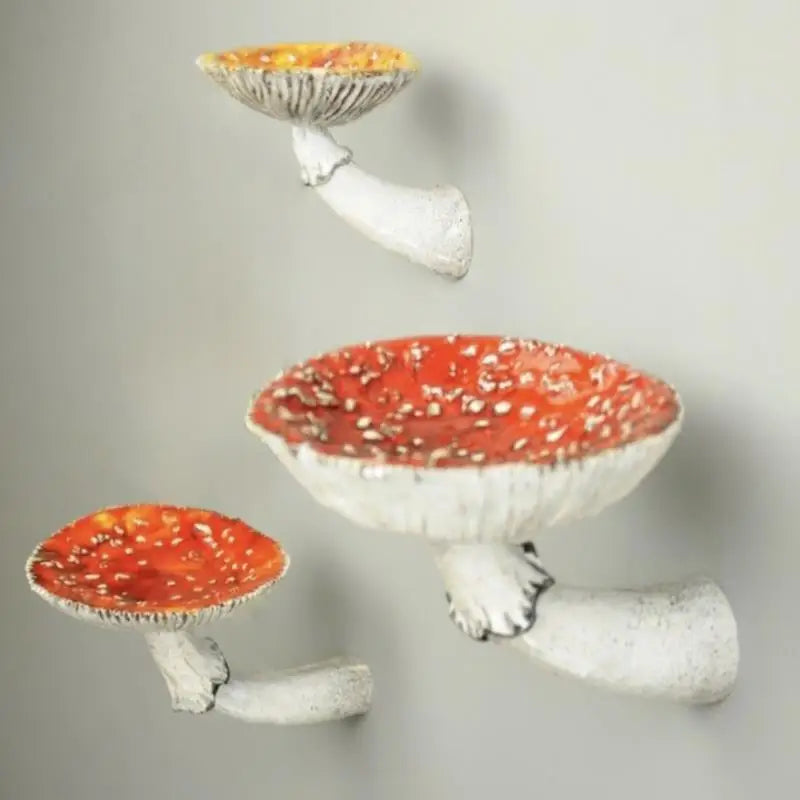 No-EN-Name-Null Modern Wall Mounted Unique Floating Shelves Red-White Amanita Mushroom Head-Stem-Cup Resin Candle Holder Trays/Colors-White/Red/Gray