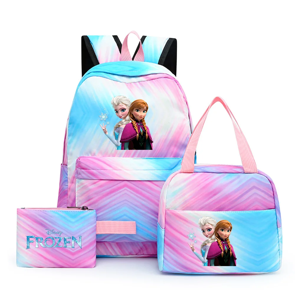 Disney Kids Cute Cartoon Frozen Movie-Elsa-Anna Multicolor Large Waterproof Nylon Fabric Zipper Pockets Shoulder Straps-Handle Single Compartment School Backpacks Sets/ Lunch Bag/Pencil Bag/Colors-Pink/Blue/Multicolor