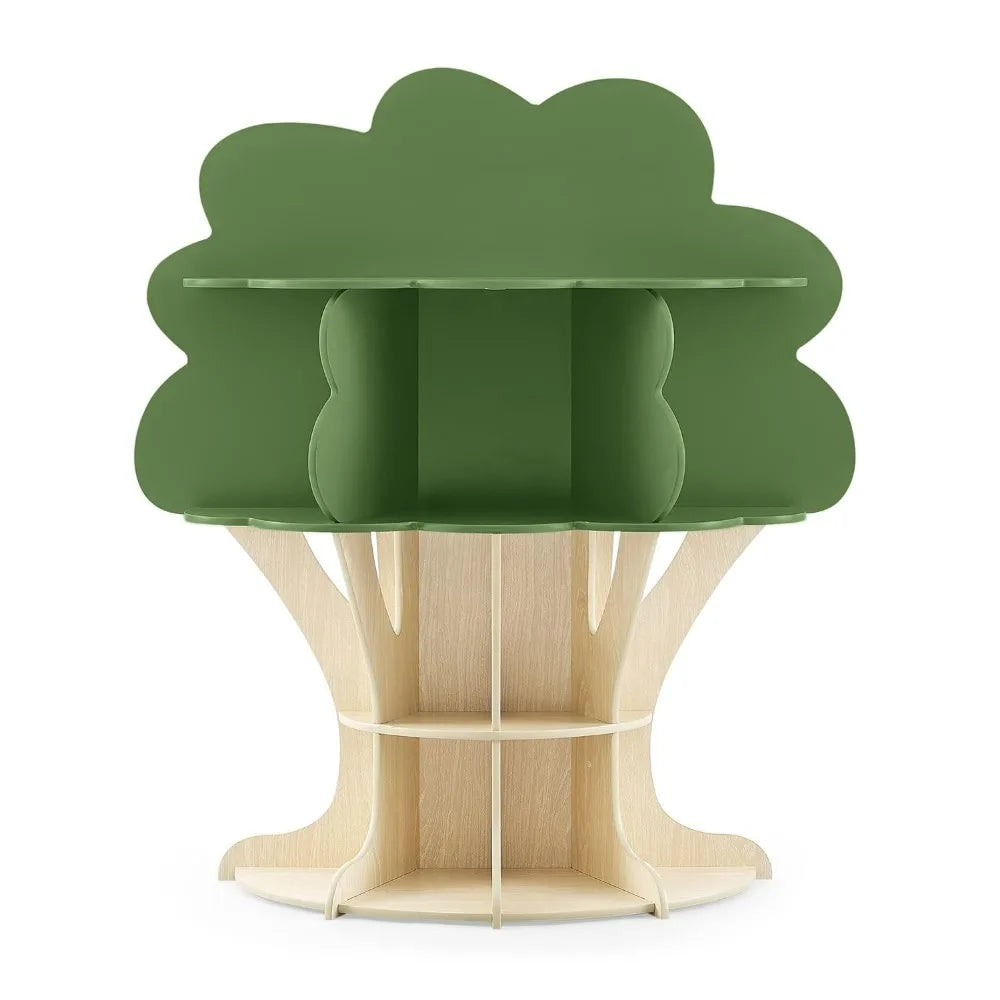 XMSJ Modern Toddlers Wall Mounted MDF Wood Delta Cartoon Cute Green Tree Top Natural Light Oak Trunk Shaped Round Bottom Rack Bookcases-Shelves/Colors-Green/Brown