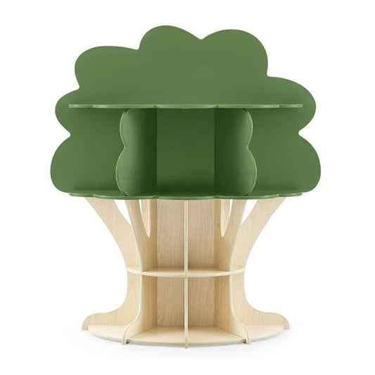 XMSJ Modern Toddlers Wall Mounted MDF Wood Delta Cartoon Cute Green Tree Top Natural Light Oak Trunk Shaped Round Bottom Rack Bookcases-Shelves/Colors-Green/Brown