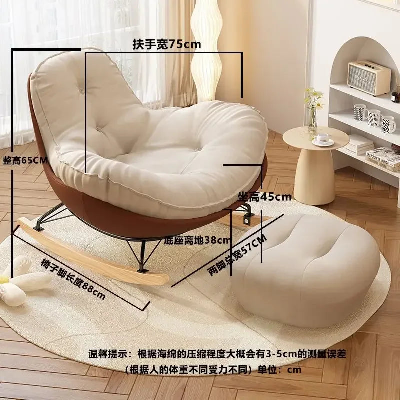 No-EN-Name-Null Indoor Antique Small-Large Lazy Upholstered Bionic Egg Shaped Soft Beige Faux Leather Cushion Orange Plastic Shell Penguin Black Iron Metal Frame Solid Wood Feet Kids Rocking Chairs /Colors-Beige/Orange/Black