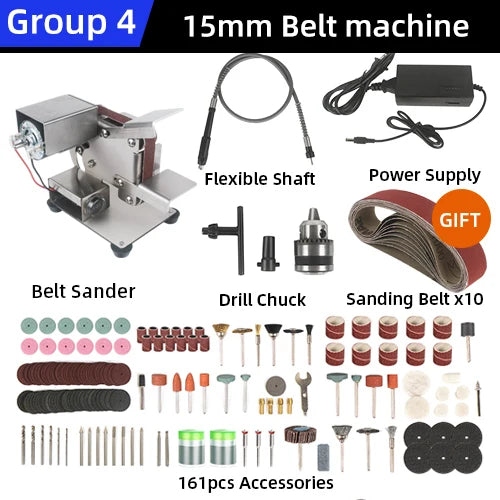 TUNGFULL Outdoor Waterproof Cover Polished Silver Stainless Steel Plated Full Body 7 Adjustable Speeds Control Gears AC-DC Powered Mini Electric Belt Sanders/Colors-Silver/Gray/Black/220V 110V/ US Plug/Electrical Components/Dust Cover