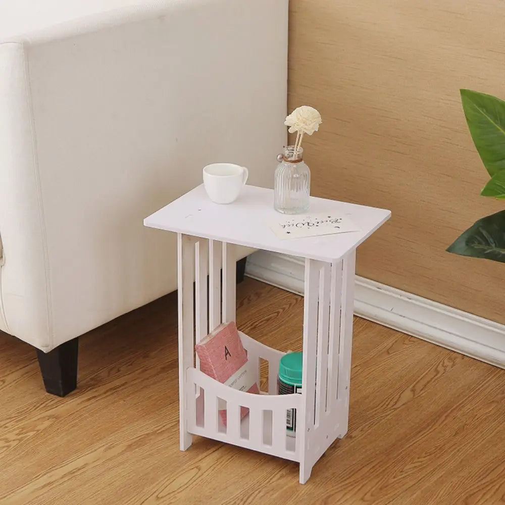 No-EN-Name-Null Modern Small 3-Tier Hallow-Out Fence-Like Design White Plastic Rectangle Lightweight Bedside Nightstands/Size: 40x32x22cm