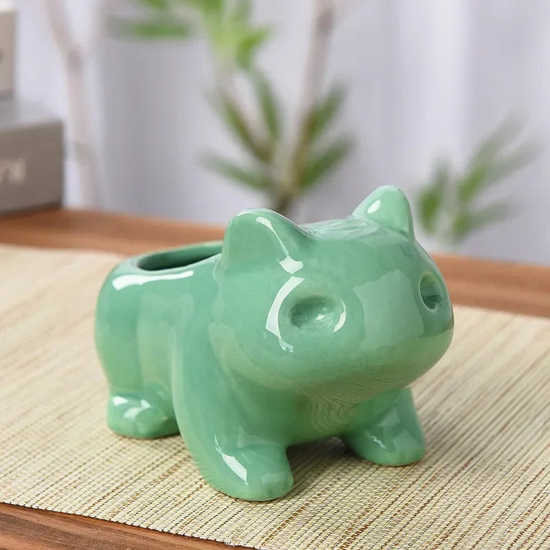 No-EN-Name-Null Creative Mini Glazed Porcelain Ceramic Cute Cartoon Green POKEMON Design Desktop  Succulent Flower Pots