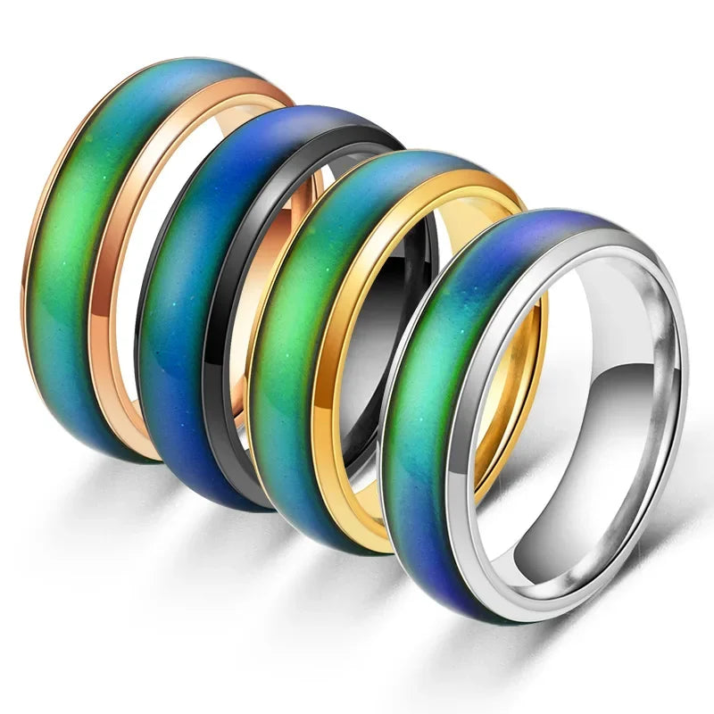 Women Metal Imitation Geometric 5 Colors Changing Romantic Feelings Temperature Mood Band Rings/Ring Sizes: 5-6-7-8-9-10-11-12/Colors-Green/Blue/Gold/Multicolor/Geometric