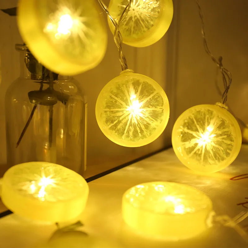 No-EN-Name-Null Outdoor-Indoor Waterproof Warm White LED Lights Round Cartoon Glowing Yellow Lemon Slices Shaped Dry Battery Power Light Ropes-Strings/Colors-Green/Yellow/Orange/White/Multicolor/AA Batteries Not Included