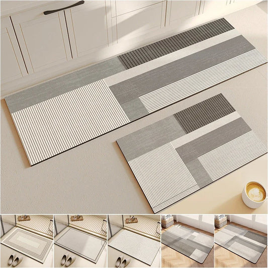 VIKAMA Kitchen Classic Modern Indoor-Outdoor PVC Persian Design Striped-Geometric Anti-Slip Fade Resistance Hypoallergenic Non-Toxic Japan South Korea Diatomite Rugs/Hand-Machine Washable
