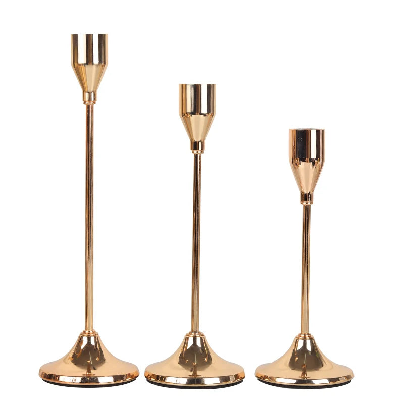 No-EN-Name-Null 3 PCS European Modern Gold Metal Round Stick Candle Holders Sets /Colors-Gold/Rose Gold/Silver/Black