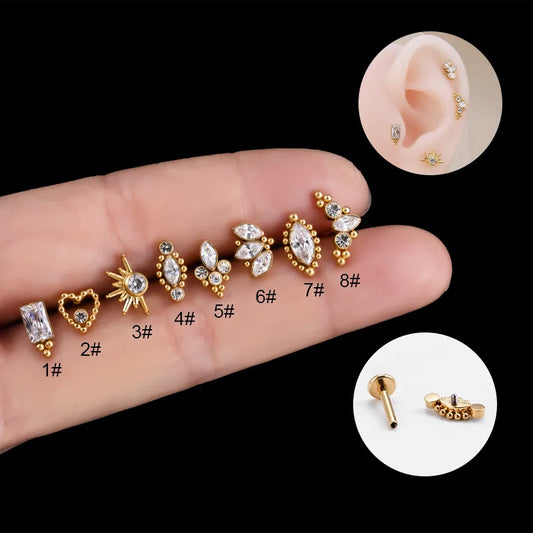 MATEWEI Adults Multiple-Shapes Cubic Zirconia Stones Embellishments Copper-Titanium Metal Labret Lip-Earrings Cartilage Earrings-Nose-Nasal Septum Flat Back Plug-Tunnel Helix Piercing Body Jewelry