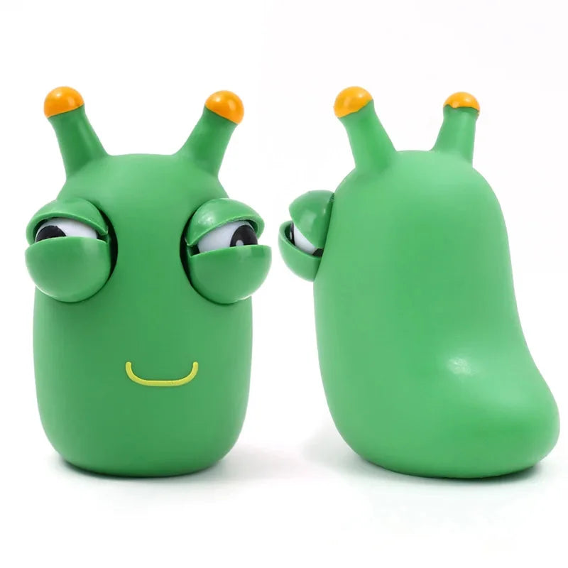 MUDDY PUDDLES Plastic-Rubber TPR Green-Yellow Tips Worm Eye Popping Squeeze Activity Toys/Ages: 13-18 Years Old + Older/Not Suitable Under 3 Years Old/Don't EAT/Colors-Green/Yellow/White/Animal/Multicolor