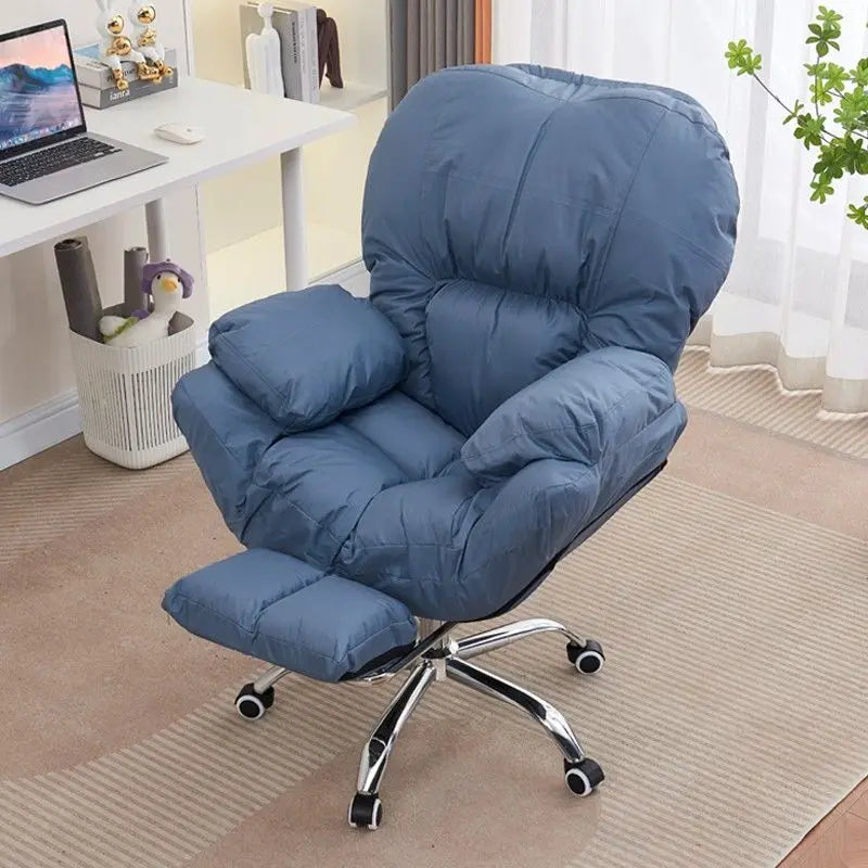 No-EN-Name-Null Mahjong Beige Upholstered Soft Plush Comfortable Fabric Adjustable Rotating Armed Five-Point Metal Four Roller Wheels Base Computer Office Chairs/Pull-Out Footrest/ Colors-Gray/Pink/White/Blue/Beige