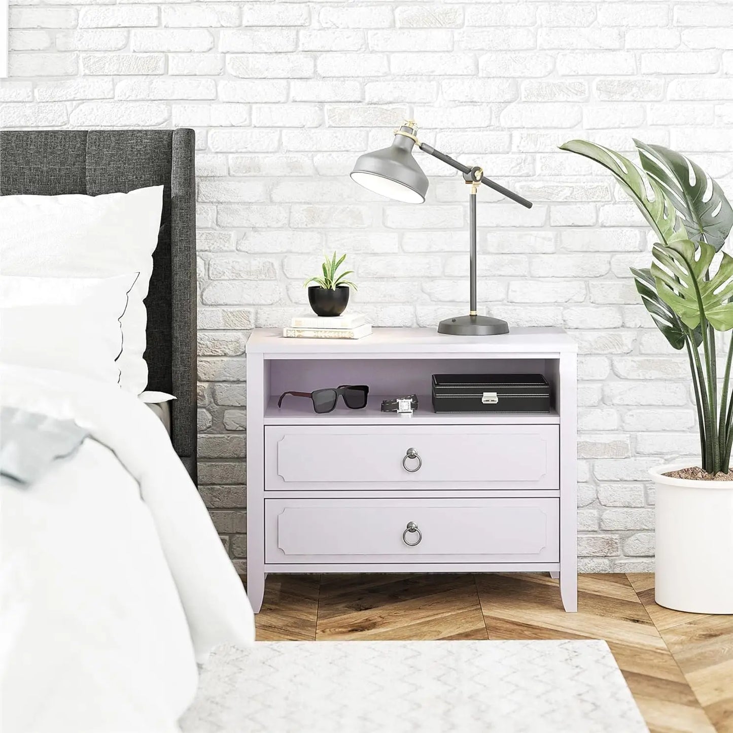 RUO WU Modern Her Majesty Blue Rectangle Shaped Solid Wood Two Drawers Bedside Nightstands/Colors-Mustard Yellow/Blue/Emerald Green/Lavender