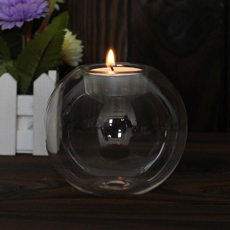 NULL Modern Clear Transparent Hollow Round Glass Globe Tealight Candle Holders/Sizes: 8cm-3.14 Inch/10cm-3.93 Inch/12cm-4.72 Inch