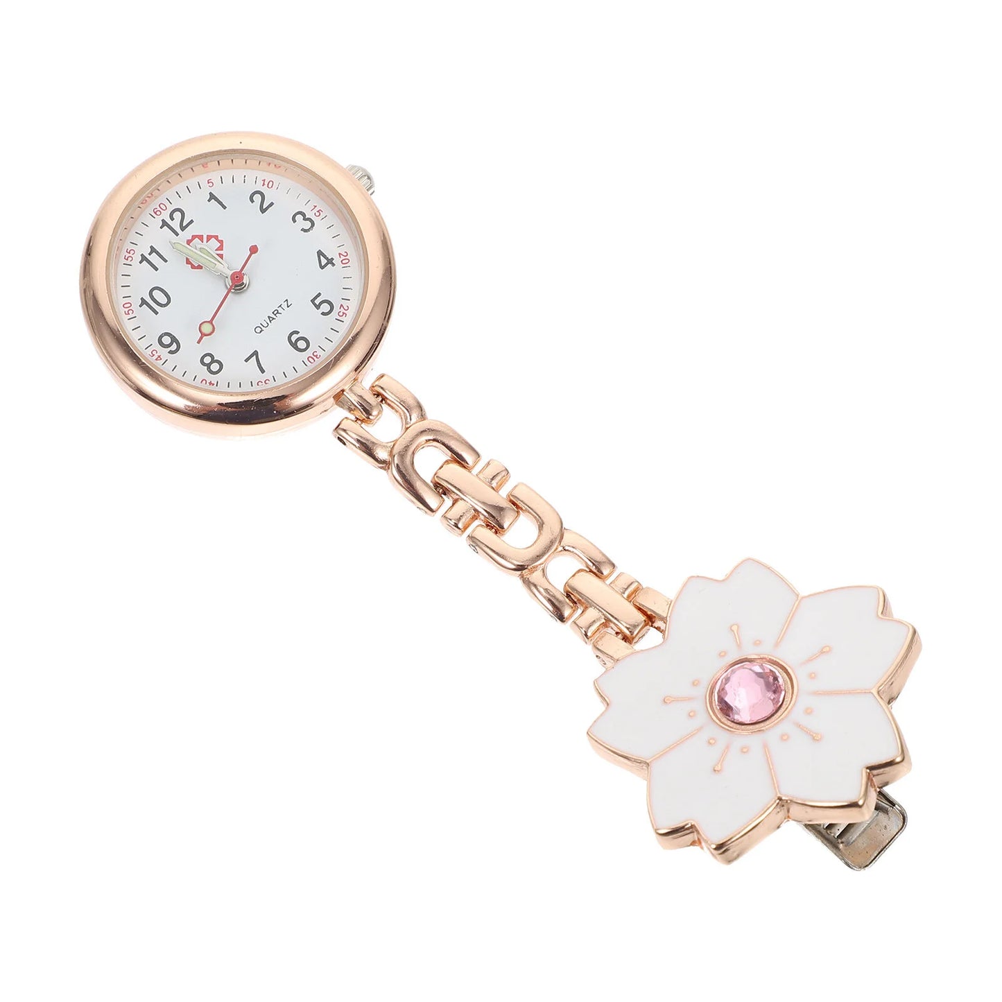 No-EN-Name-Null Adults Metal Alloy Round Shaped Digital Quartz White Face Black Numbers Butterfly-Flower Floral Styles Hanging Locked Pin-On Lapel Nurses Fob Pocket Watches