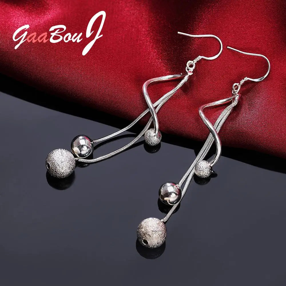 GAABOU Adult Women Fine Imitation Sterling Silver Metal Ball-Shaped Long Hanging Tassel Drop Dangle Earrings