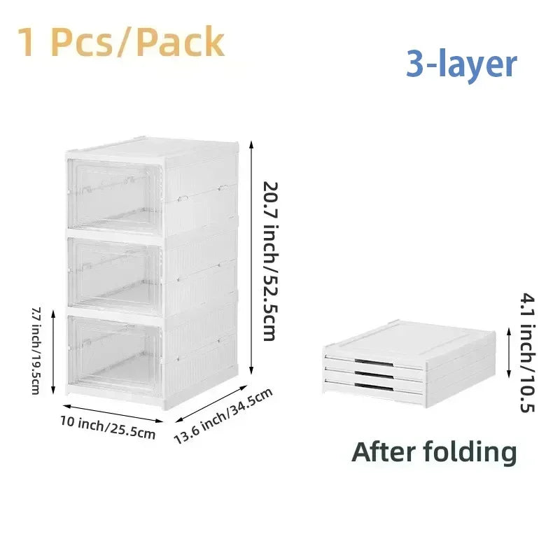 No-EN-Name-Null Modern 1-6 Tiers White Plastic Free-Standing Foldable Stackable Adjustable Transparent Clear Doors Integrated Shoe Racks/Storage Options