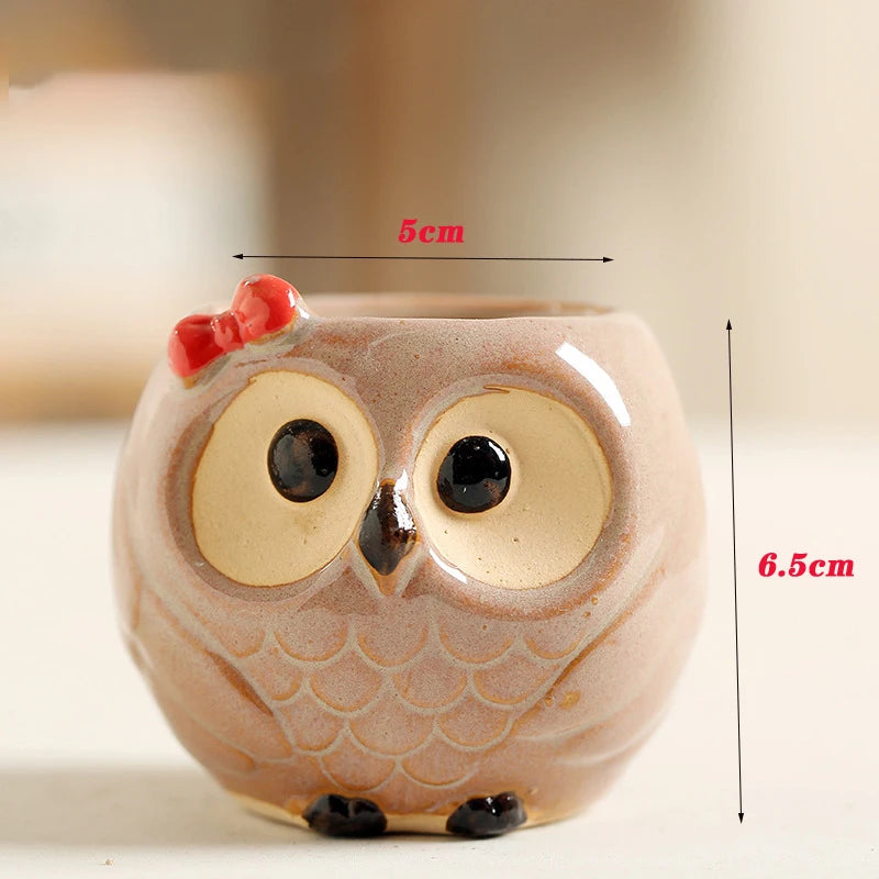 No-EN-Name-Null Nordic Home Creative Succulent Mini Ceramic Cute Owl Shaped Design Tabletop Flower Pots Planters /Colors-Animals/Black/Brown/White