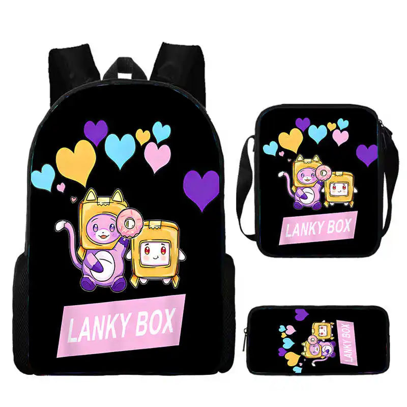 WOLYN Large Waterproof Lightweight Multicolor Nylon Fabric Cartoon Anime Lanky Box Games Design Polyester Lining Shoulder Straps-Handle Built-In Compartment External Pockets School Backpacks /Pencil Case / Colors-Black/Purple/Blue/Multicolor
