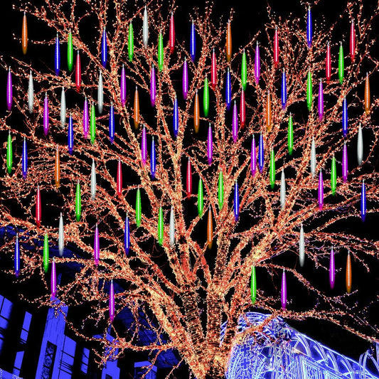 DOMPLA Outdoor Waterproof Multicolor Meteor Shower Effect Long Rain Drop Shaped Warm White LED Garland Light Ropes-Strings/Colors-Multicolor/Blue/White