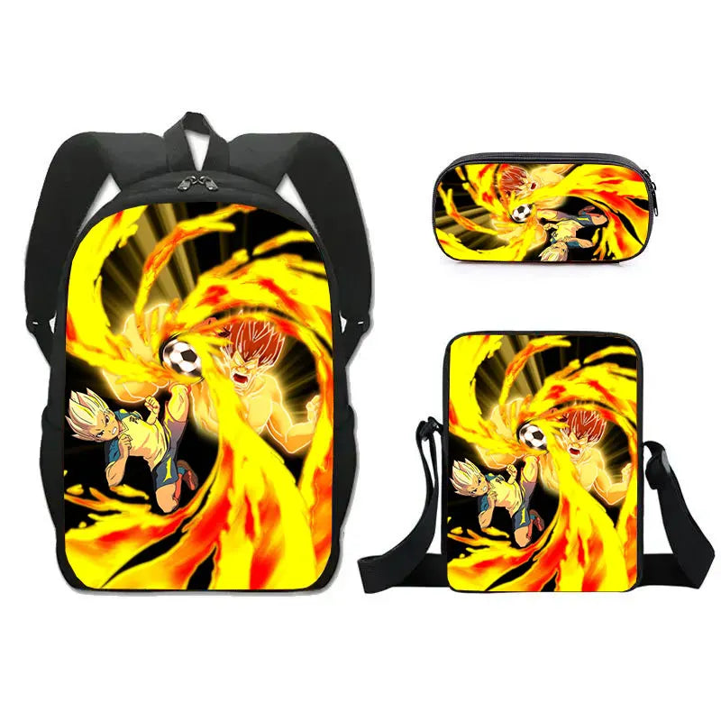 FANTASY VALLEY Women 3 PCS Softback Anime Inazuma Eleven Zippers Waterproof Multicolor Oxford Nylon School Backpacks Sets/ Colors-Black/Blue/Multicolor