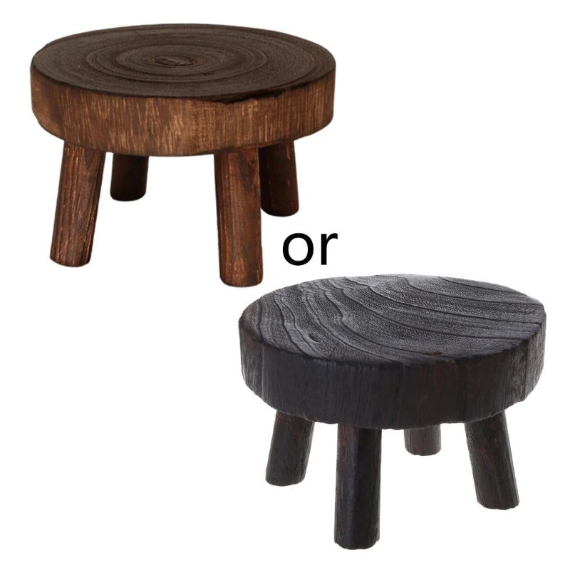 1 /Solid Wood Rustic Brown Round Plant Stool