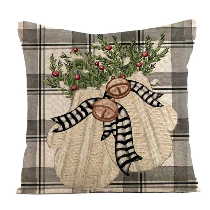 4 PCS Set Christmas Linen Snowman-Elk-Yarn Mittens-Christmas Tree-Wreath Plaid Throw Pillows/Colors-White/Red/Gray/Plaid