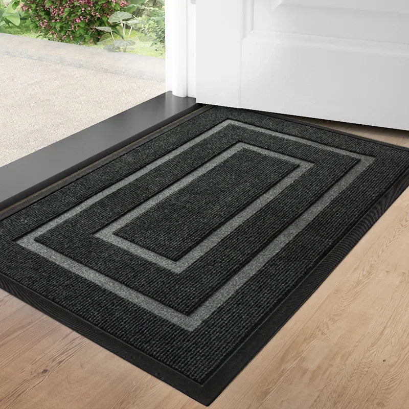JINLVYI Indoor-Outdoor Waterproof Solid Colored Black-Gray Rectangle Shaped Large Size Polyester Fabric Body Non-Slip Synthetic Rubber Base Flatweave Doormats/Colors-Black Gray/Rice Brown/Blue